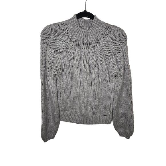 Abercrombie & Fitch Soft Beige Balloon Sleeve Cable Knit Sweater Womens Small - Picture 1 of 6